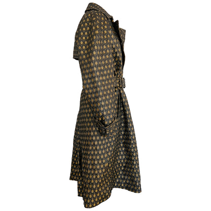 Prada Honeycomb Jacquard Black Gold Metallic Trench Coat Size US 4