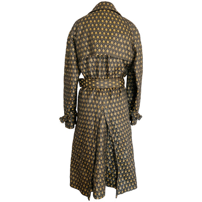 Prada Honeycomb Jacquard Black Gold Metallic Trench Coat Size US 4