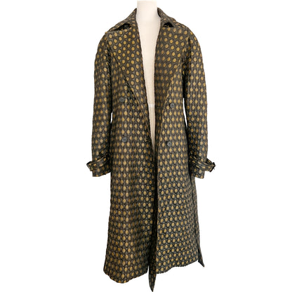 Prada Honeycomb Jacquard Black Gold Metallic Trench Coat Size US 4