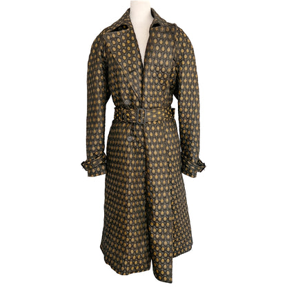 Prada Honeycomb Jacquard Black Gold Metallic Trench Coat Size US 4