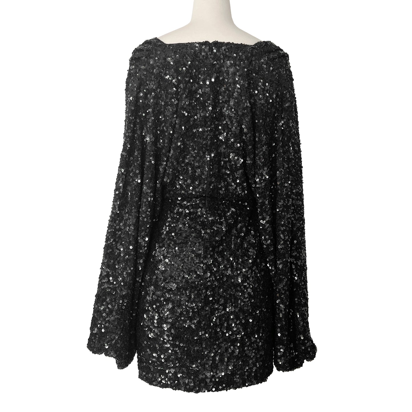 Retrofete Aubrielle Black Sequin Embellished Long Sleeve Deep V Neck Mini Dress Size S