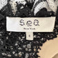 Sea New York Black and White Lola Lace Marcame Knit Assymetrical Hem Dress Size US 6