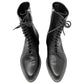 The Row Black Leather Fara Lace Up Pointed Toe Mid Calf Flat Low Heel Boots