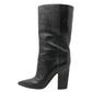 Valentino Black Leather Snakeskin Mid Calf Pointed Toe Block Heels Boots Size EU 37