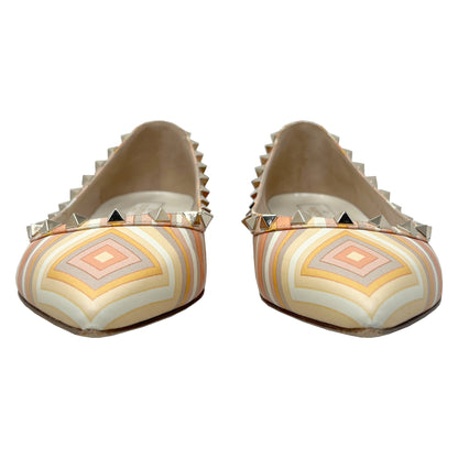 Valentino Rockstud Navajo Striped Leather Studded Multicolor Pointed Toe Flats Size EU 40.5