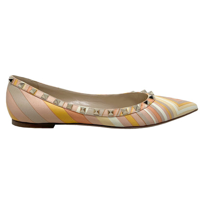 Valentino Rockstud Navajo Striped Leather Studded Multicolor Pointed Toe Flats Size EU 40.5