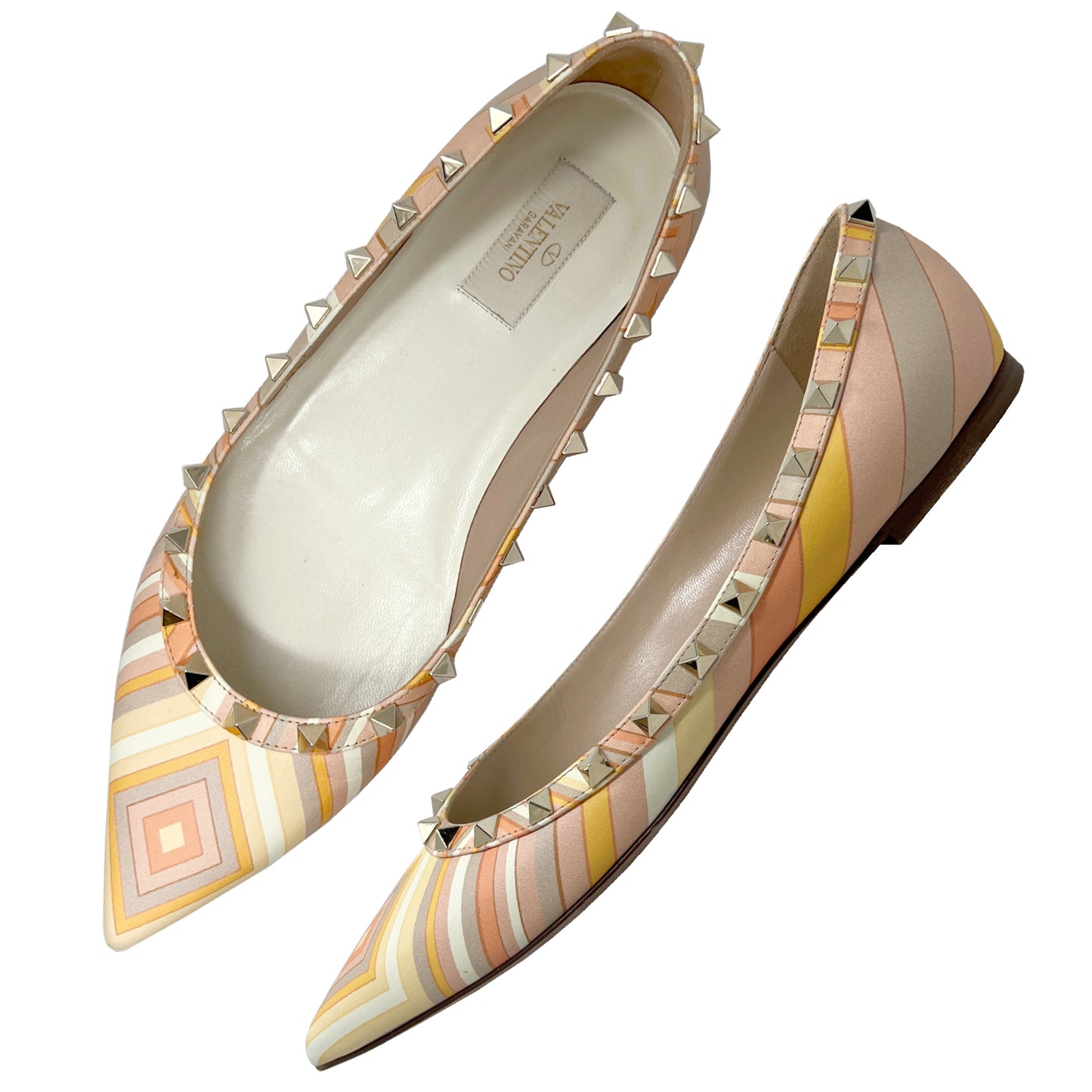 Valentino Rockstud Navajo Striped Leather Studded Multicolor Pointed Toe Flats Size EU 40.5
