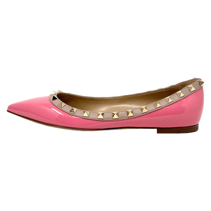 Valentino Rockstud Studded Two Toned Pink Tan Leather Pointed Toe Ballet Flats Size EU 37