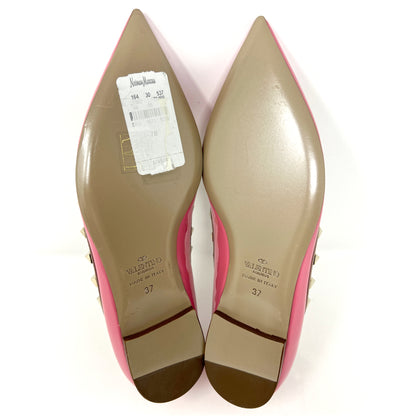 Valentino Rockstud Studded Two Toned Pink Tan Leather Pointed Toe Ballet Flats Size EU 37