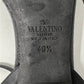 Valentino Black Textured Pebbled Leather Rolling Rockstud Block Heel Sandals Size EU 40.5