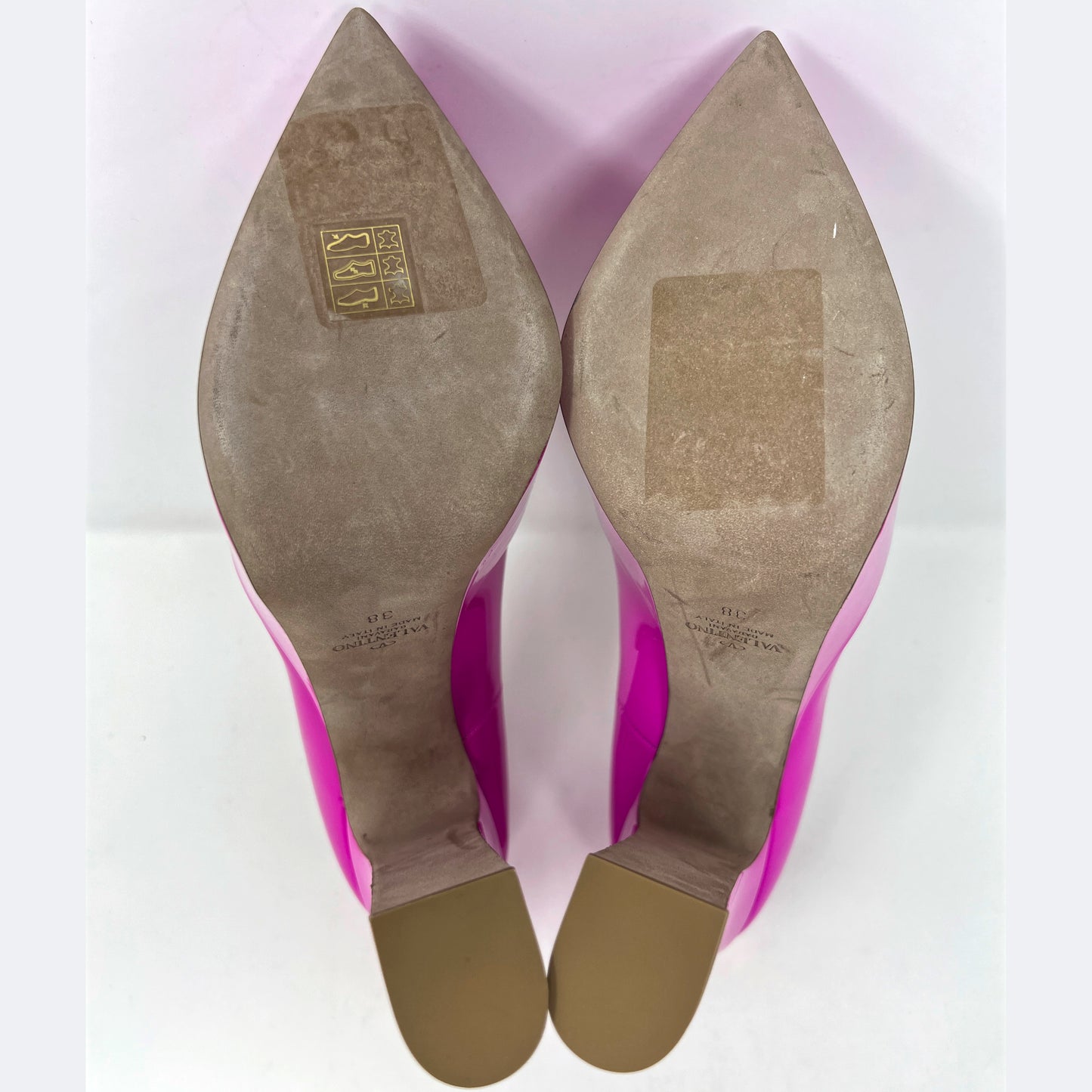 Valentino Tan-Go V Logo Pink Patent Leather Pointed Ankle Strap Platform Pumps Size EU 38