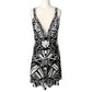 Alexis Jerza Black and White Embellished Embroidered Jeweled Beaded Mini Dress