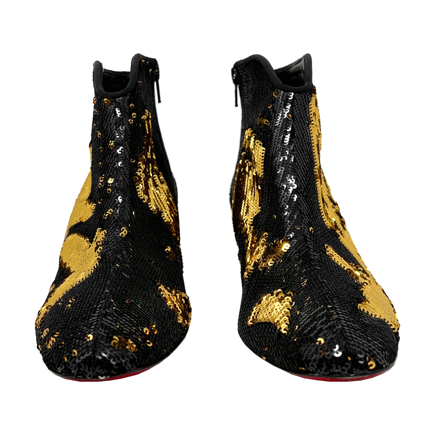 Christian Louboutin Disco Black Gold Sequins Paillettes Ankle Boots Size EU 36.5