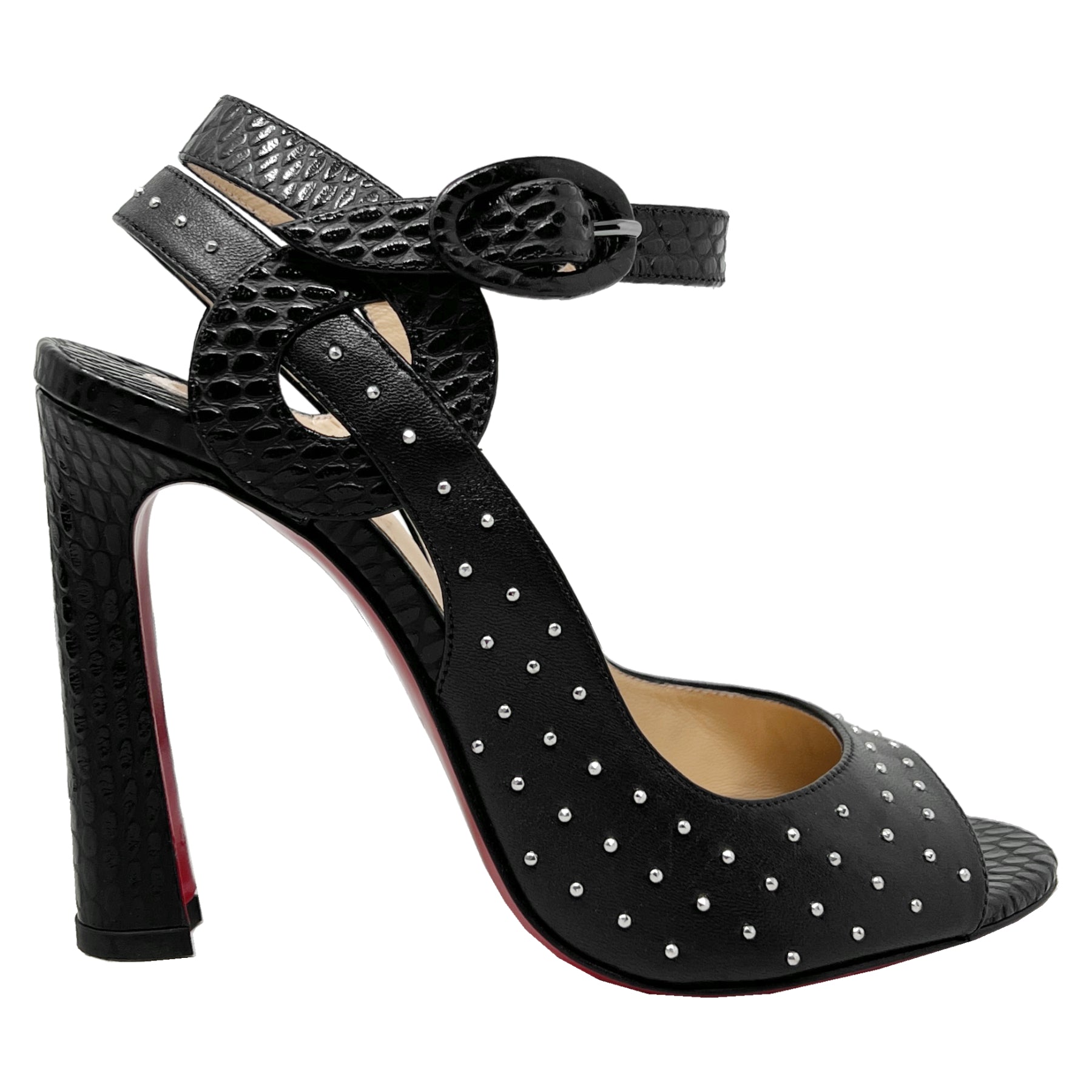 Christian Louboutin | Loubi Queen 120 black leather sandals | Savannahs