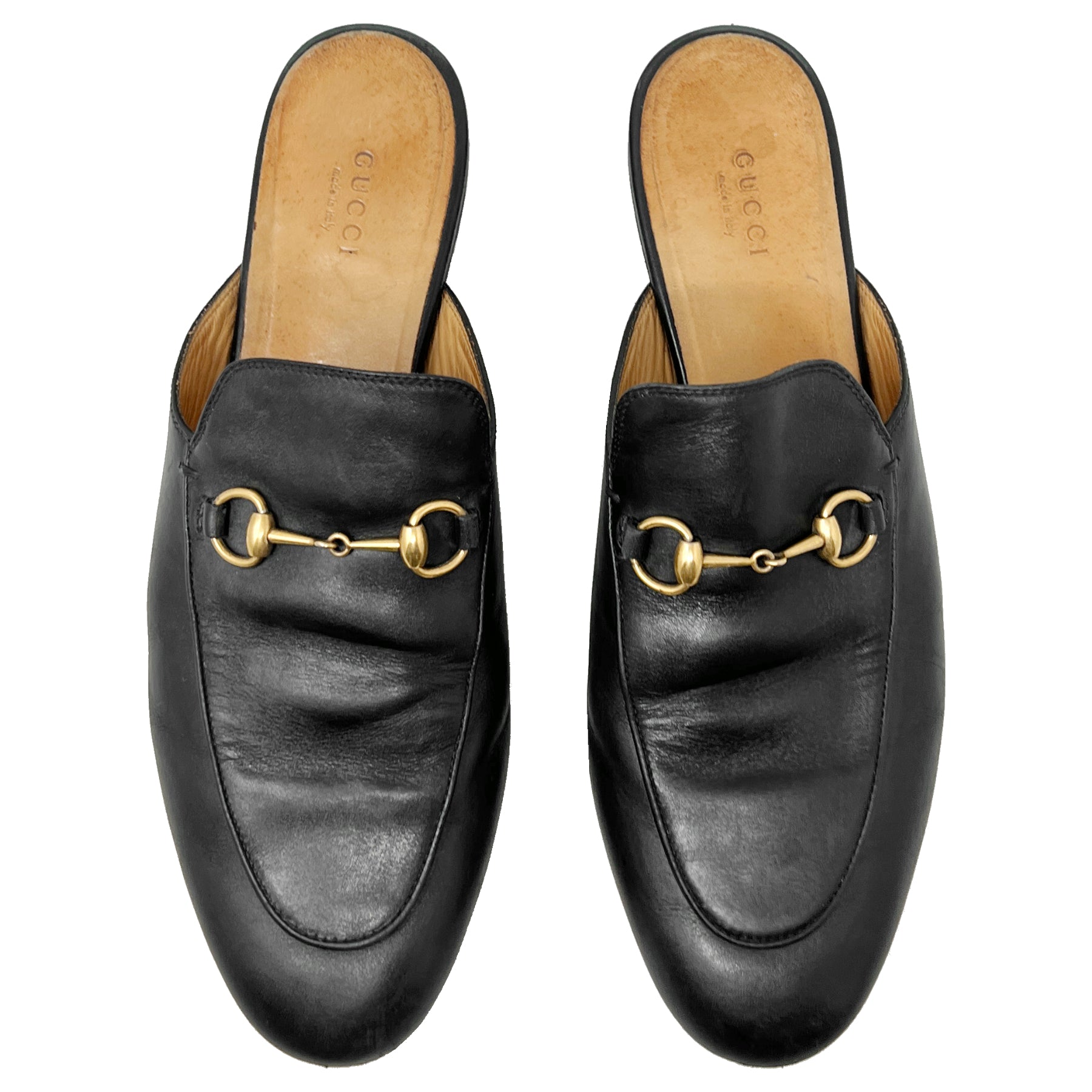 Gucci Princetown Horsebit Black Leather Round Toe Loafer Mules Slip On Flats