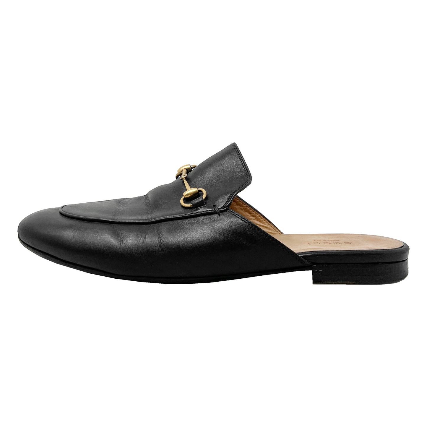 Gucci Princetown Horsebit Black Leather Round Toe Loafer Mules Slip On Flats