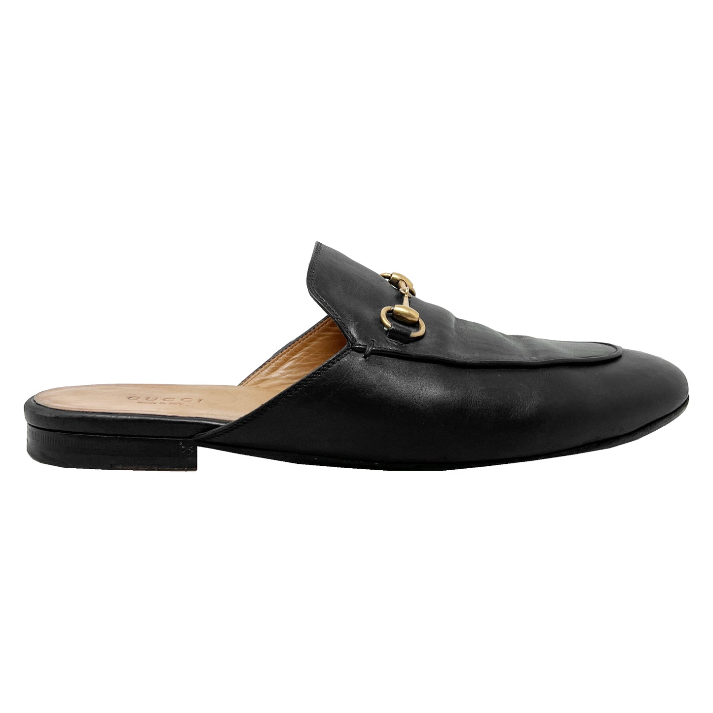 Gucci Princetown Horsebit Black Leather Round Toe Loafer Mules Slip On Flats