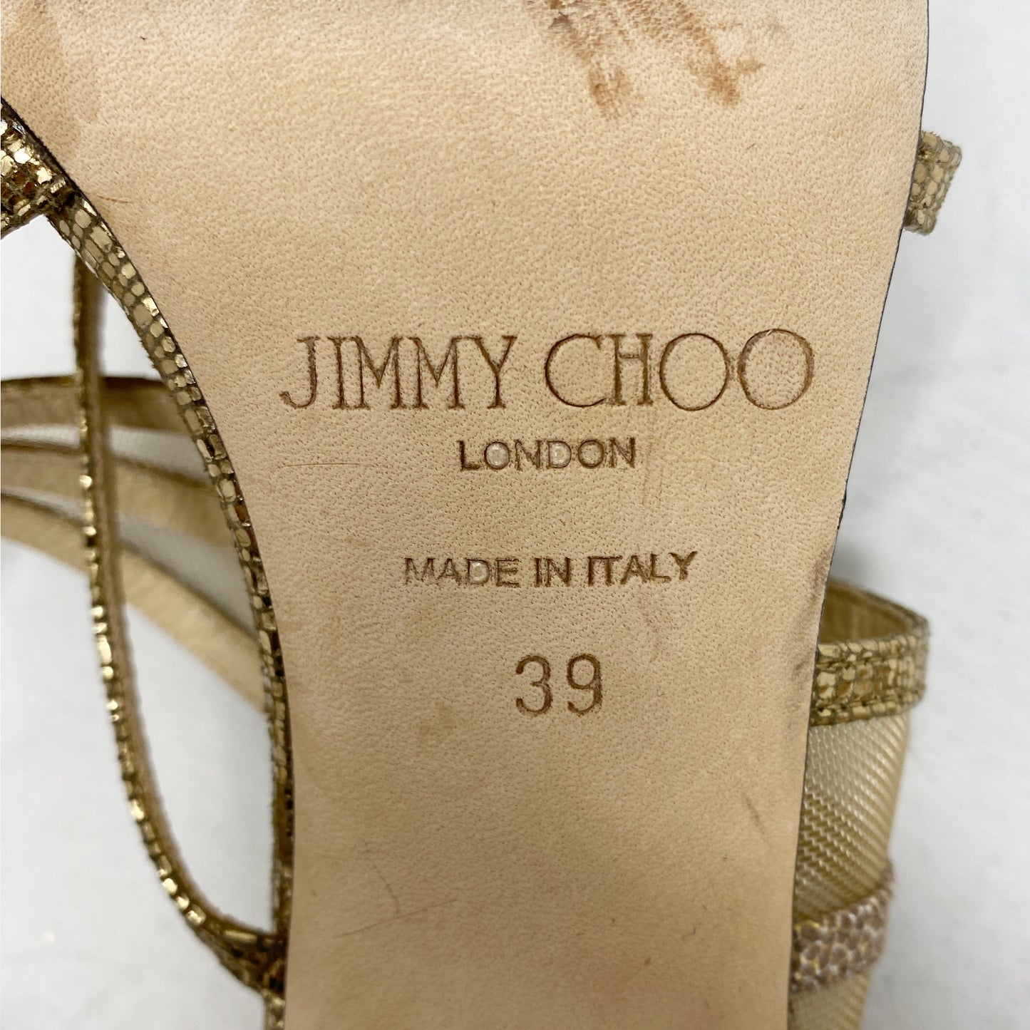 Jimmy Choo Visby Metallic Leather Straps and Mesh Sandals Size EU 39