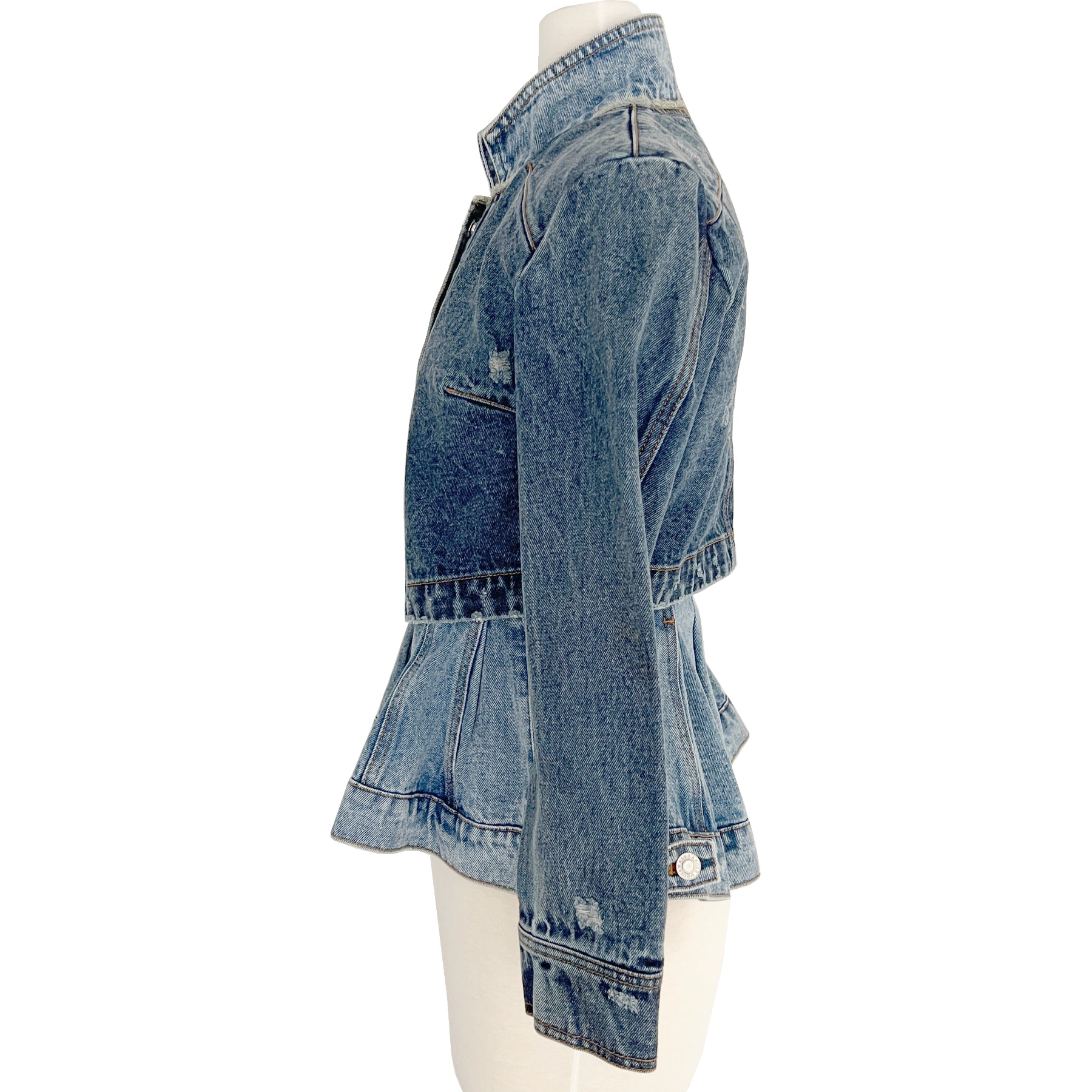 Alexander McQueen Layered Fitted Multi-panel Denim Jacket Size US