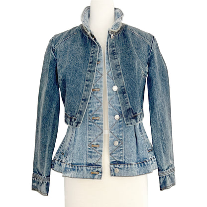 Alexander McQueen Double Layered Fitted Corset Multi-panel Denim Button Down Jacket