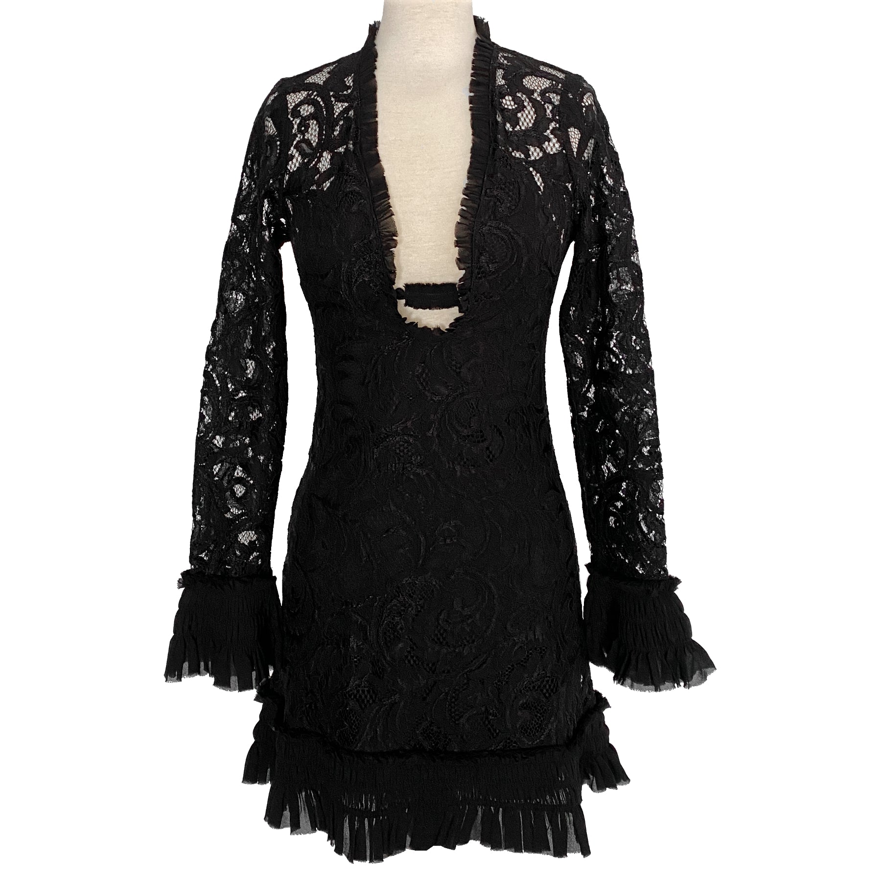 Alexis Nuray Black Lace Long Sleeve Deep V Mini Dress