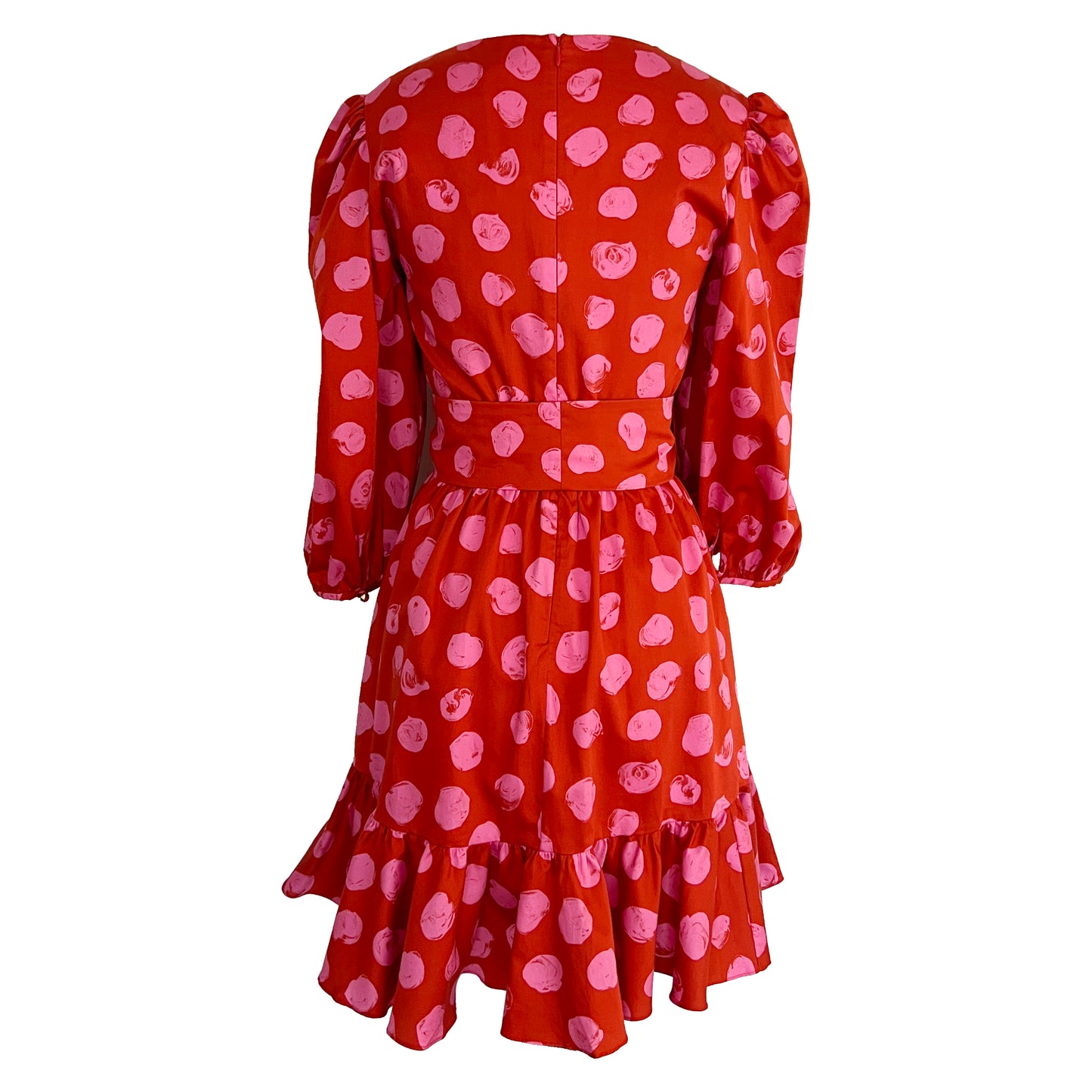 Borgo de Nor Anita Ram Pam Pam Polka Dot Bow Cotton 3/4 Sleeve Ruffle Flare Bottom Mini Dress