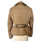Burberry Brit Tan Khaki Leather Trim Quilted Puffer Double Breasted Jacket