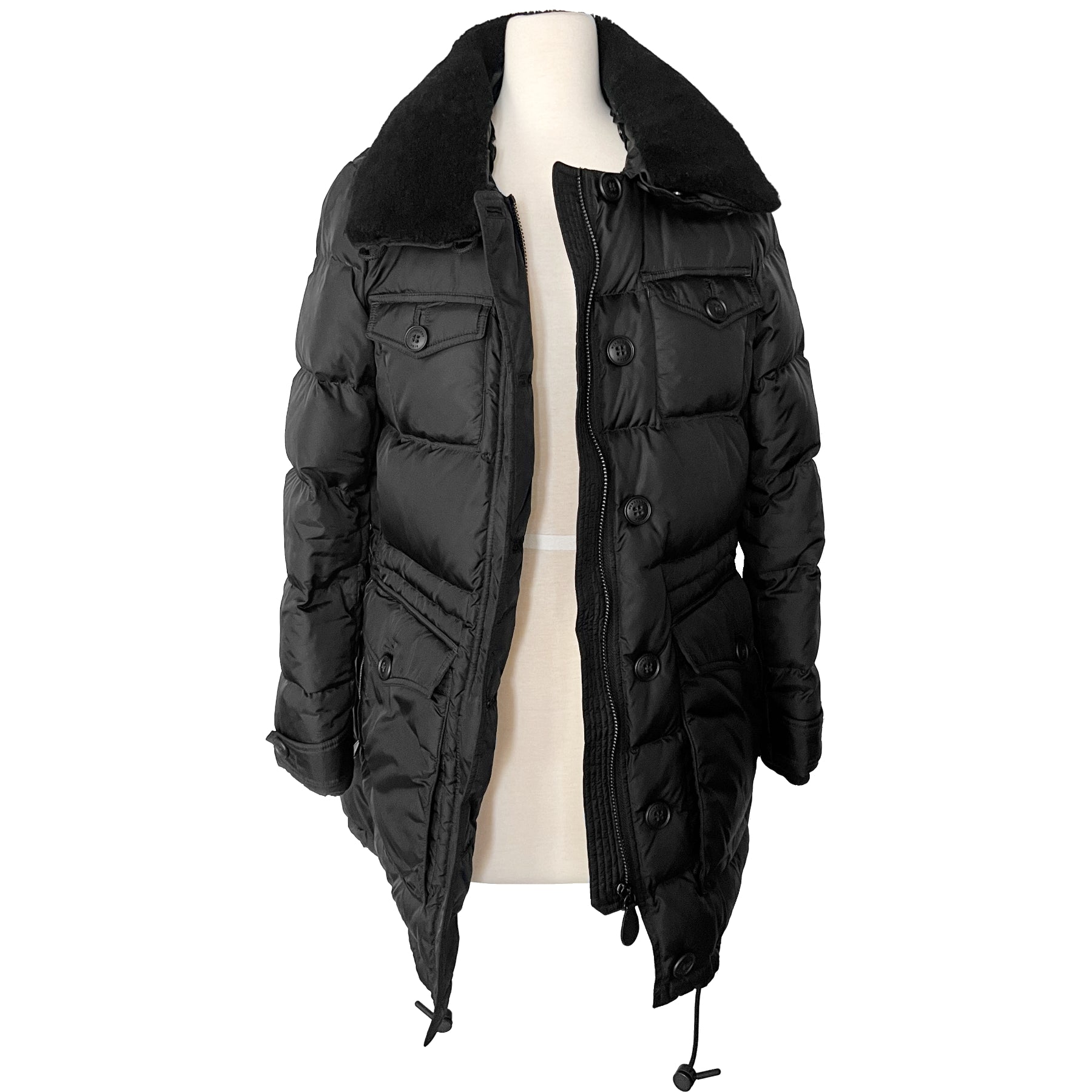 Burberry Brit Shearling Collar Black Quilted Puffer Jacket Winter Coat