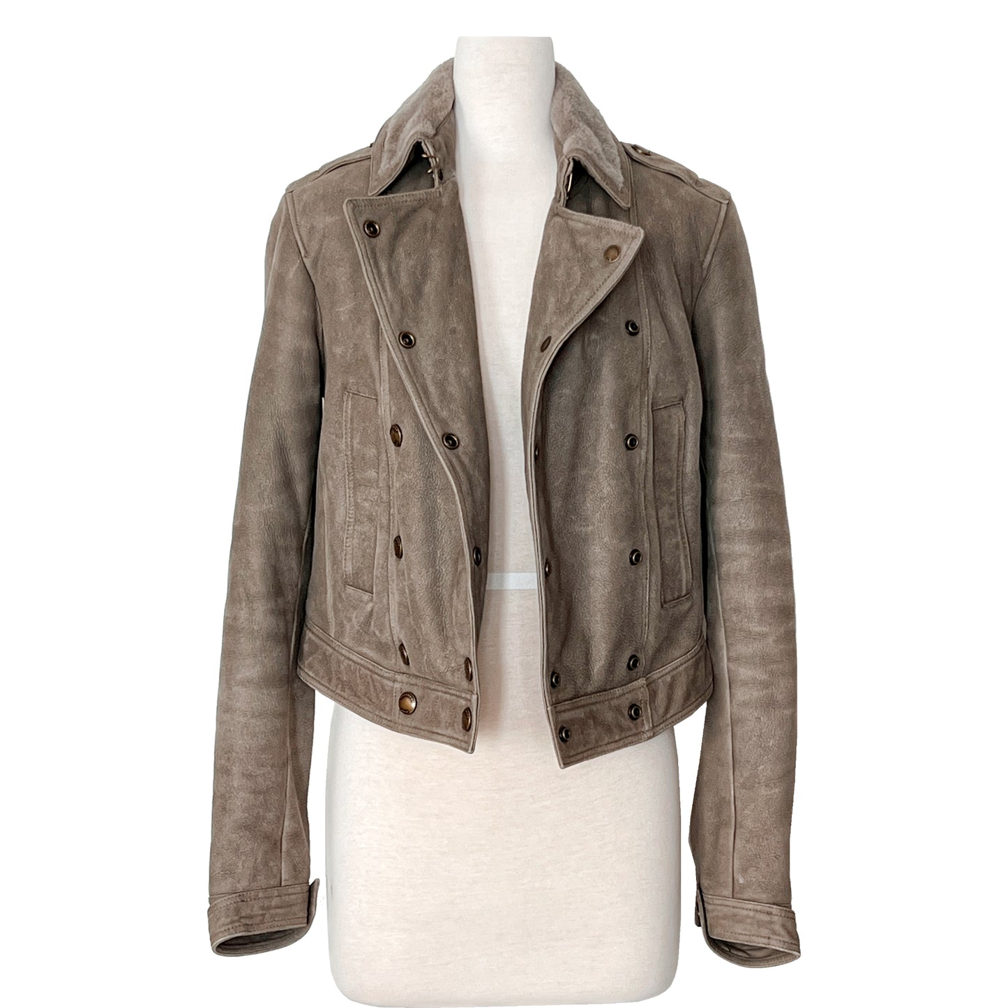 Burberry Brit Jacket 100% Lamb Suede Shearling Double Breasted Coat Jacket