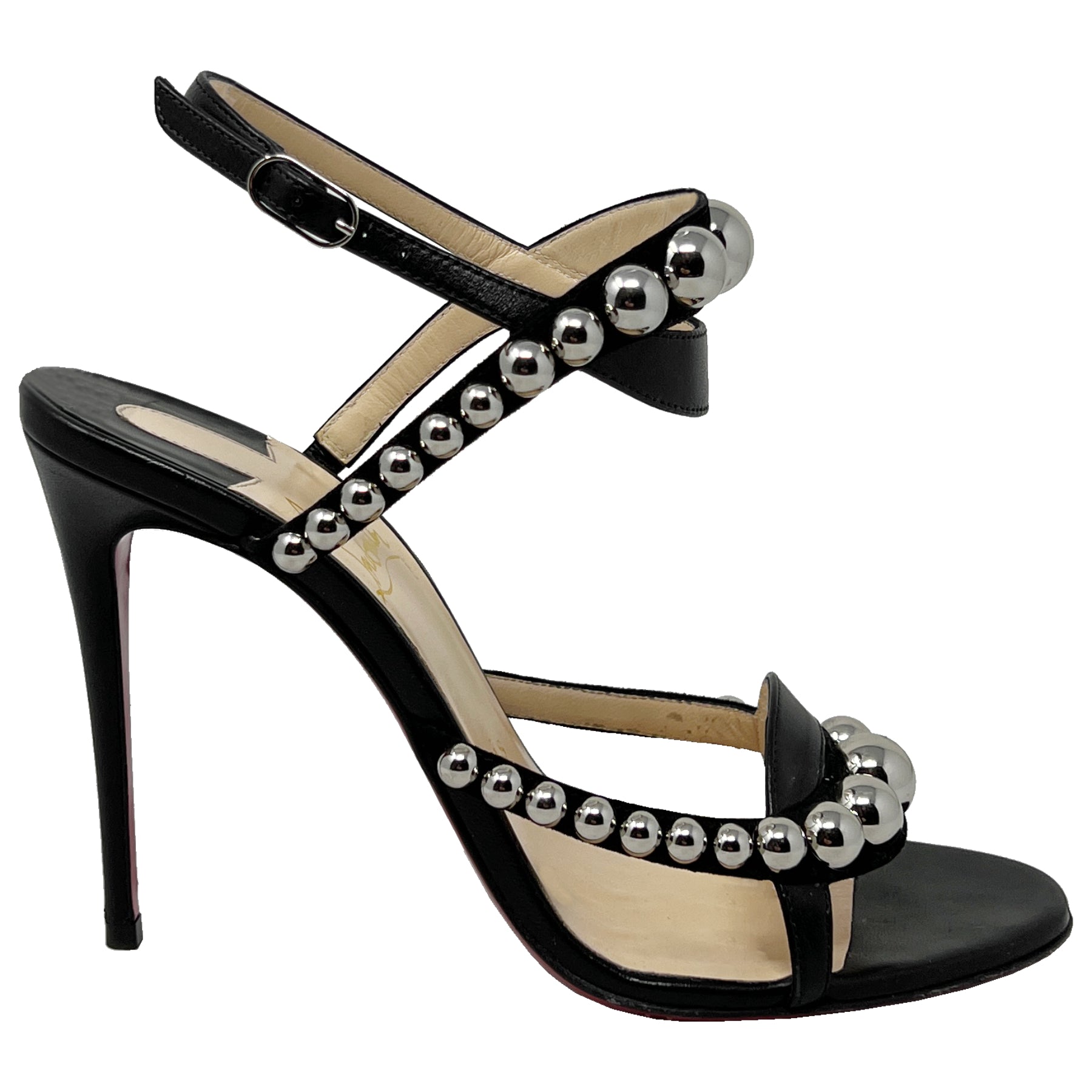 Christian Louboutin Galeria 100 Black Leather Studded High Heel Sandals