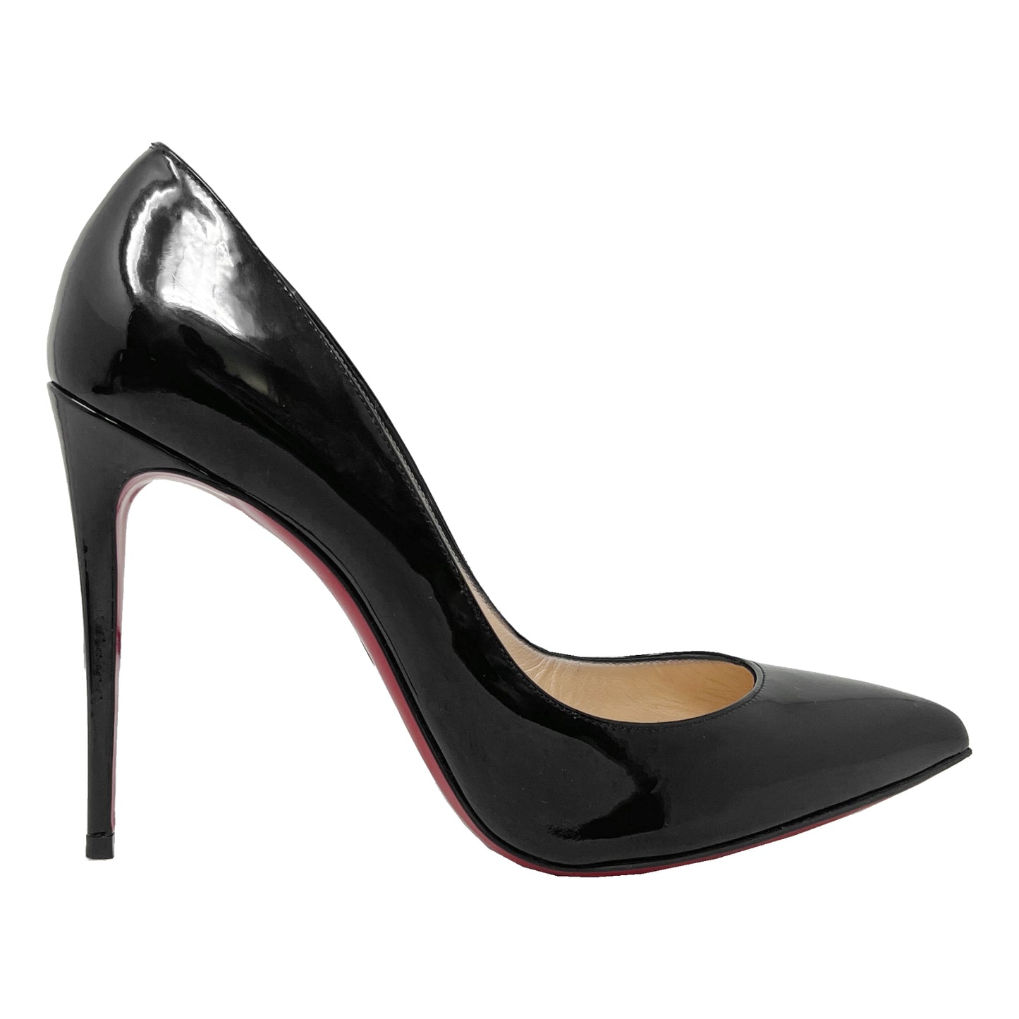 Christian Louboutin Pigalle 100 Black Patent Leather Pointed Toe Pumps Heels