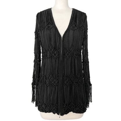 Giorgio Armani Jacket Black Crochet Macrame Fringe Detail Blazer Jacket