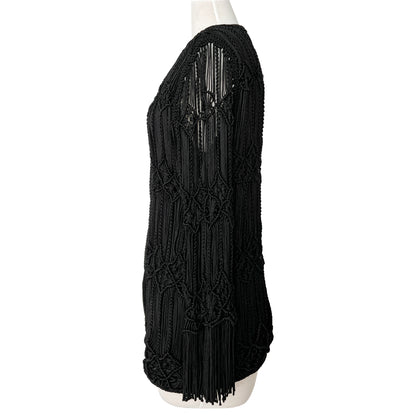 Giorgio Armani Jacket Black Crochet Macrame Fringe Blazer Jacket Size US 8