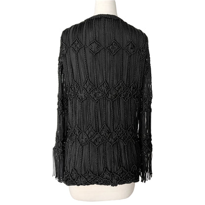 Giorgio Armani Jacket Black Crochet Macrame Fringe Blazer Jacket Size US 8
