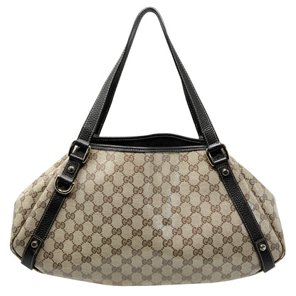 Gucci Crystal GG Logo Monogram Tan and Dark Brown Medium Abbey Tote Shoulder Bag