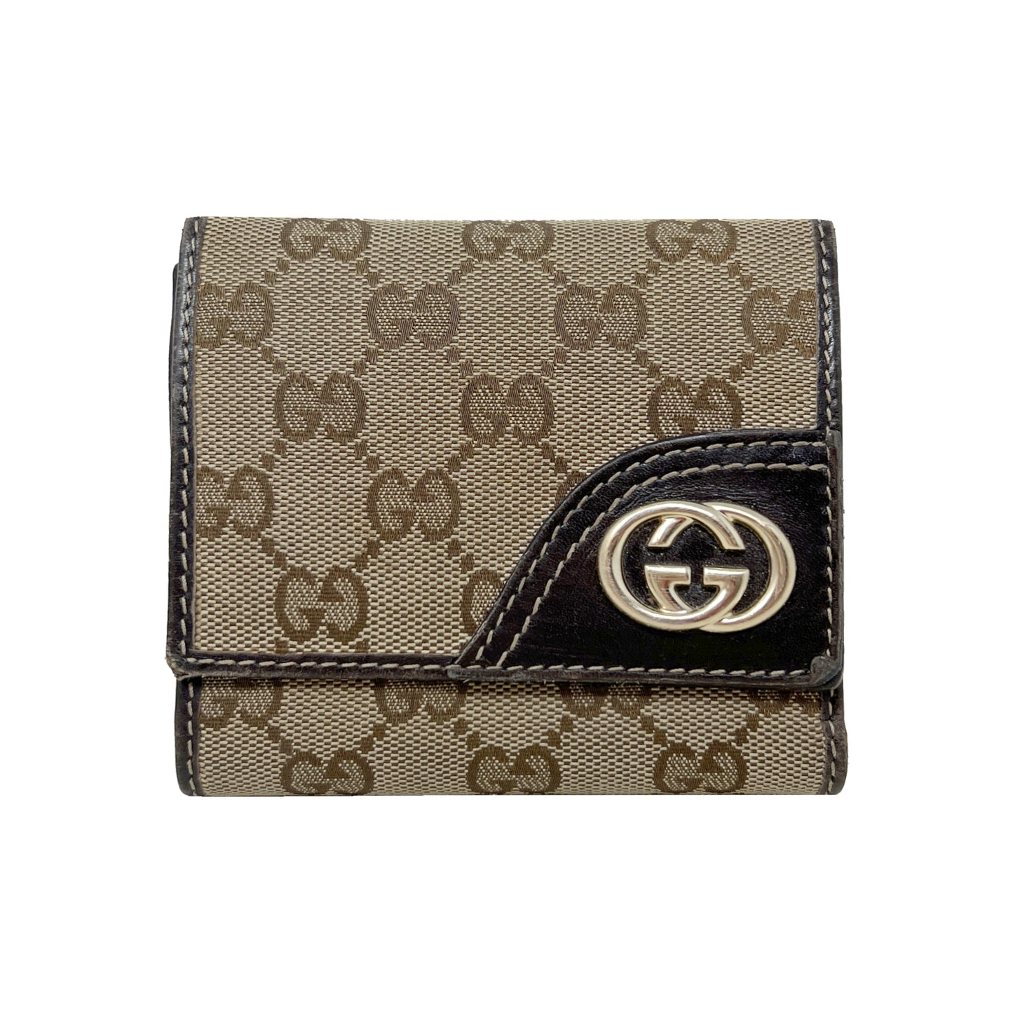 Gucci Interlocking GG Logo Monogrammed Leather Trimmed French Fold Square Wallet