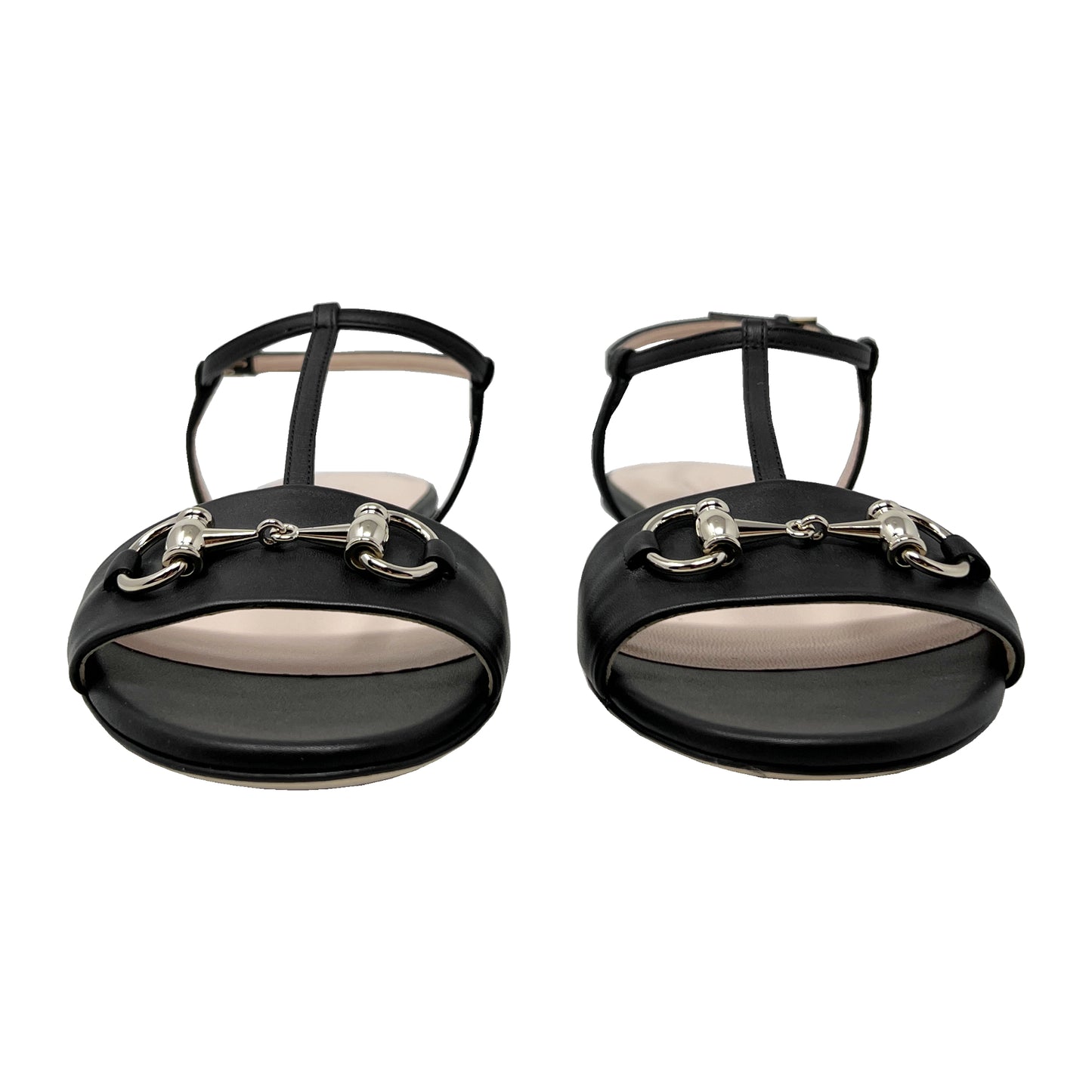 Gucci Horsebit Black Leather T Strap Sandals Size EU 36.5