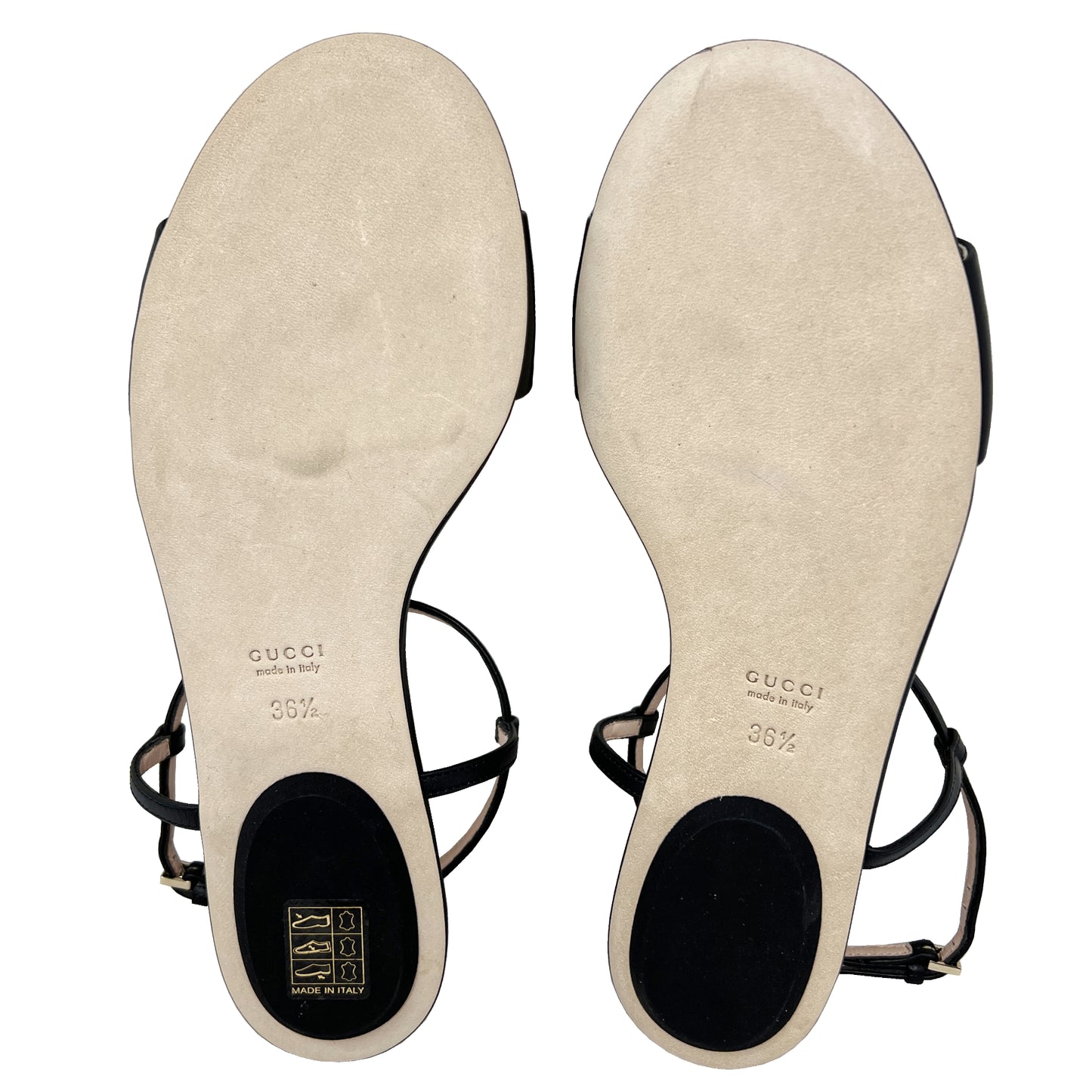 Gucci Horsebit Black Leather T Strap Sandals Size EU 36.5