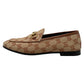 Gucci Jordaan Supreme Brown Monogram Canvas Leather Trim Loafers