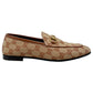 Gucci Jordaan Supreme Brown Monogram Canvas Leather Trim Loafers