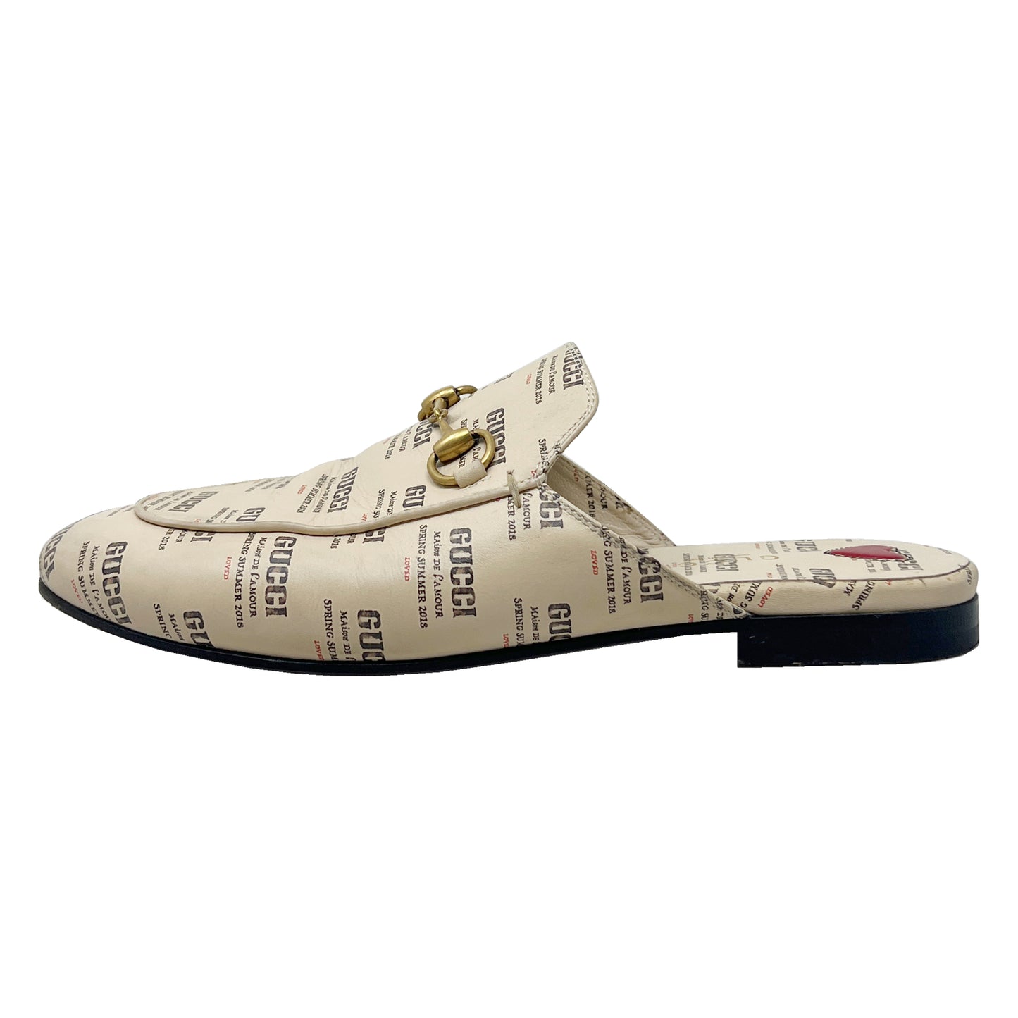 Gucci Shoes Princetown Beige Leather Stamped Logo Limited Edition Loafer Flats