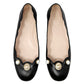 Gucci Willow Logo Pearl Embellished Black Leather Scalloped Edge Round Toe Ballet Flats