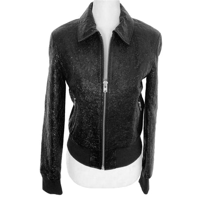 IRO Faces Cracked Patent Leather Bomber Jacket Size FR 34/ US 6