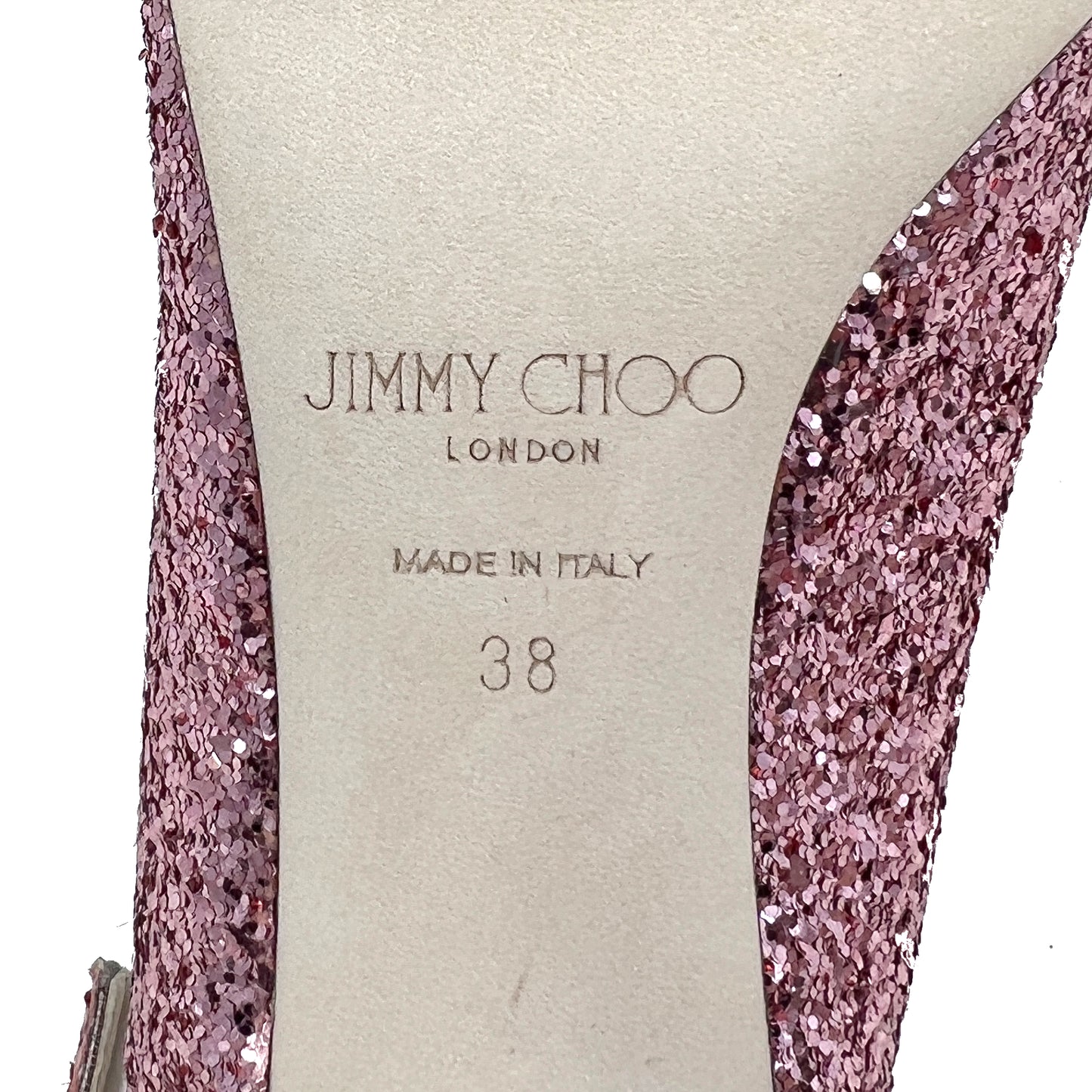 Jimmy Choo Erin 85 Pink Glitter Pointed Slingback Pumps Size EU 38