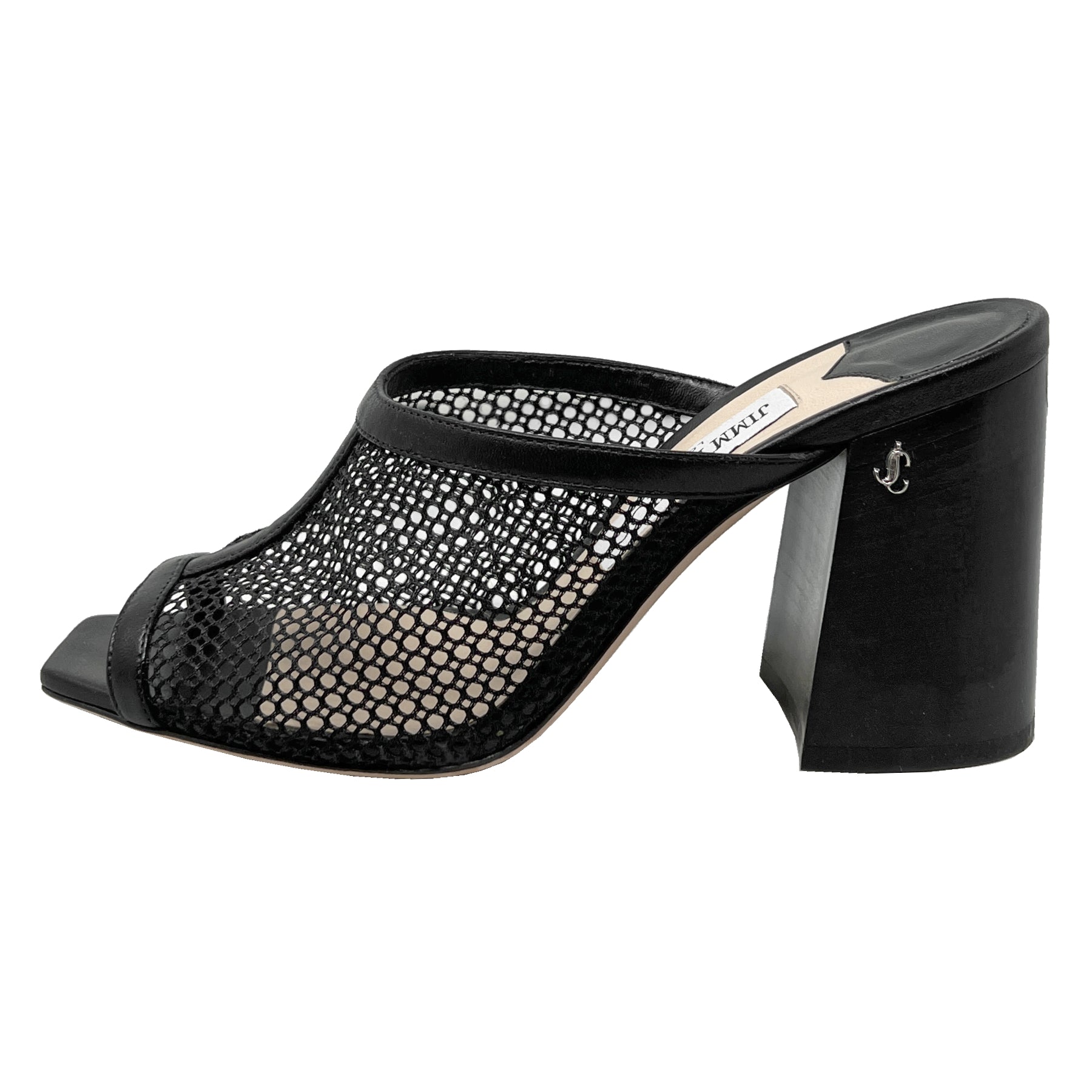 Jimmy Choo Joud Black Leather Trimmed Mesh Mule Sandals Size EU ...