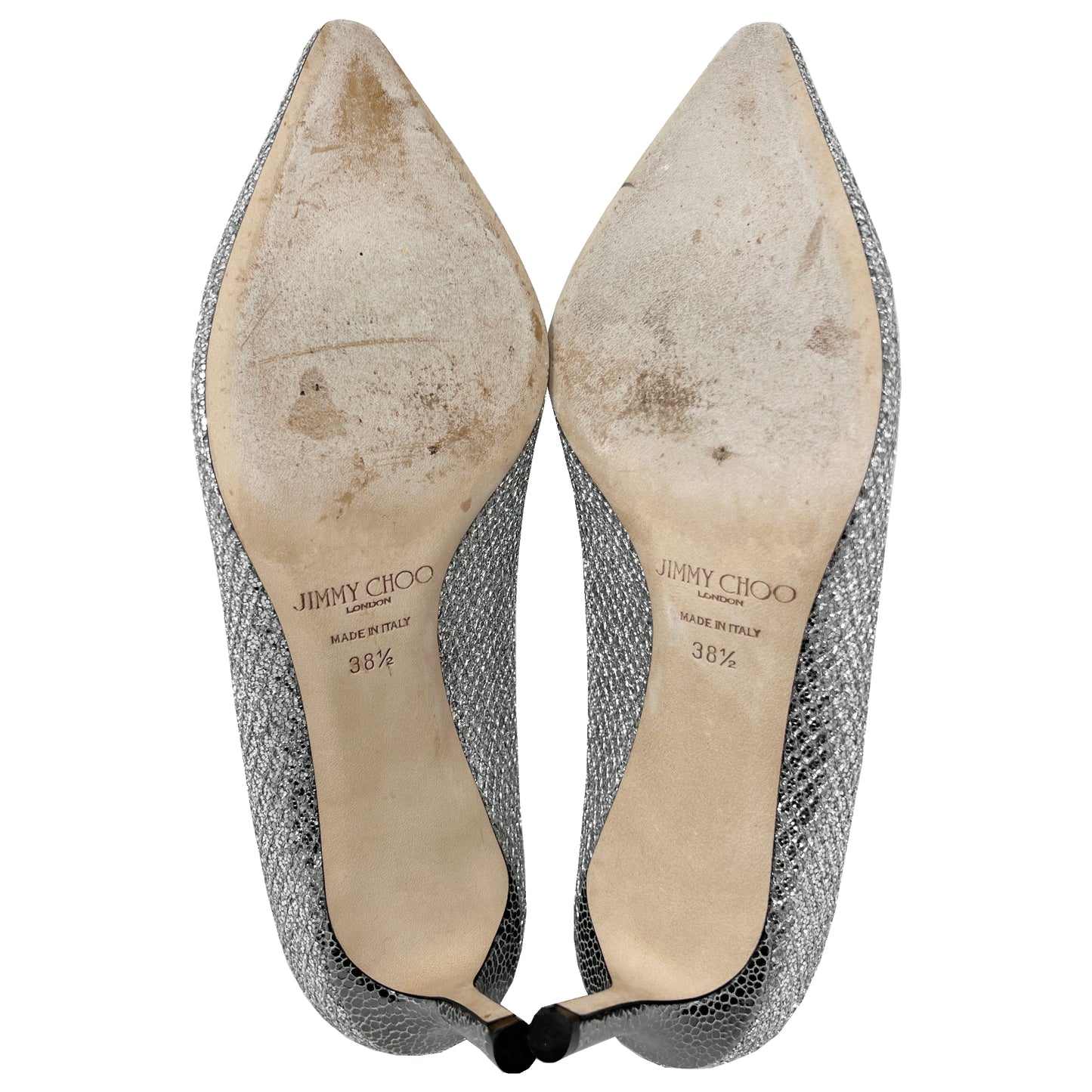 Jimmy Choo Romy 60 Silver Glitter Low Heel Pumps Size EU 38.5