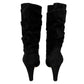 Manolo Blahnik Black Ruched Suede Artesina Mid-Calf Boots Size EU 41