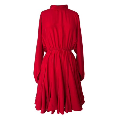 Rhode Mini Dress Ruby Red High Neck Long Balloon Sleeve Flared Skirt Dress