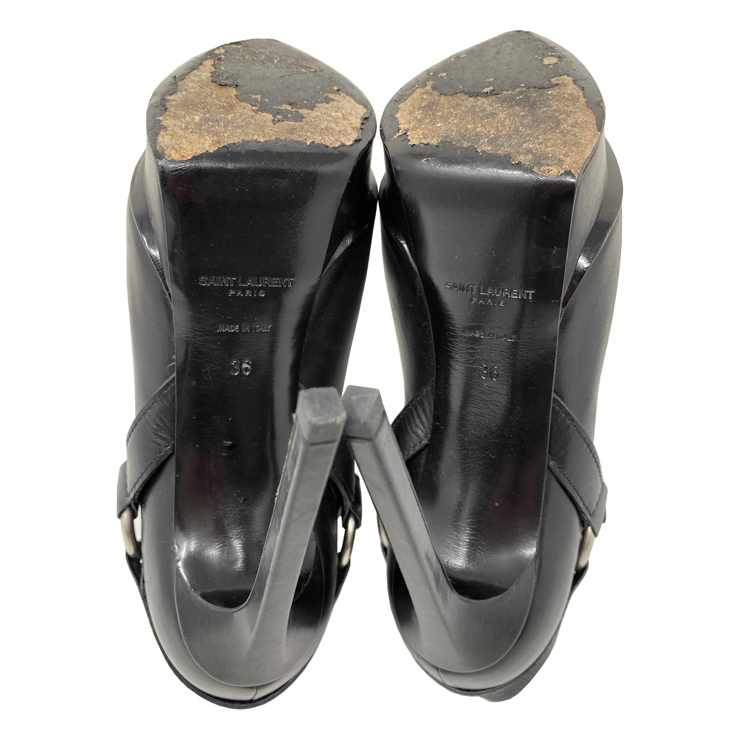Saint Laurent Janis 120 Black Leather Harness Ankle Boots Size EU 36