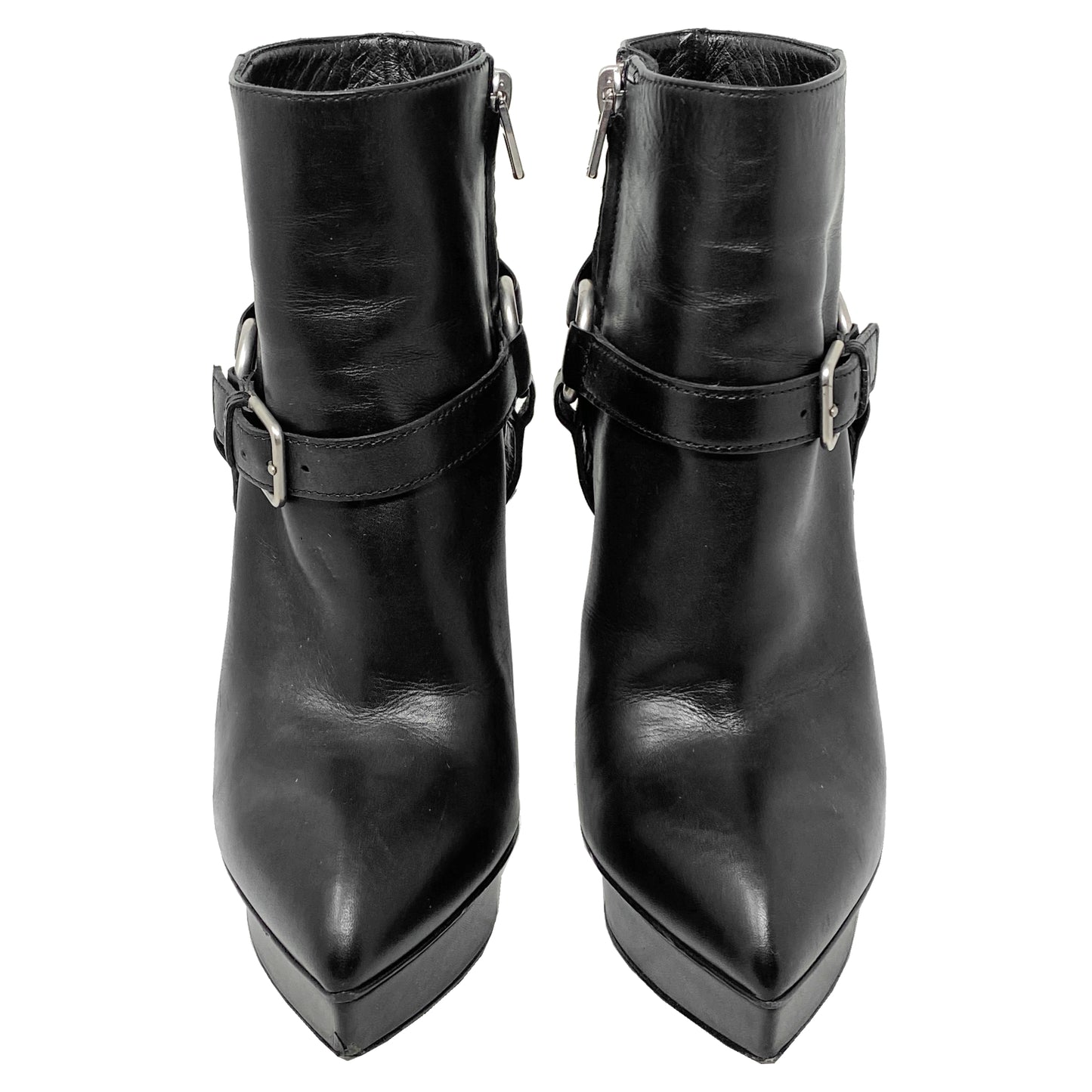 Saint Laurent Janis 120 Black Leather Harness High Heel Ankle Boots